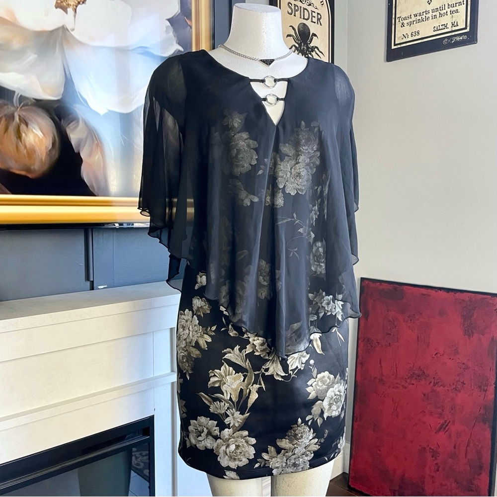 Black Floral Cape Dress - Picture 1 of 4